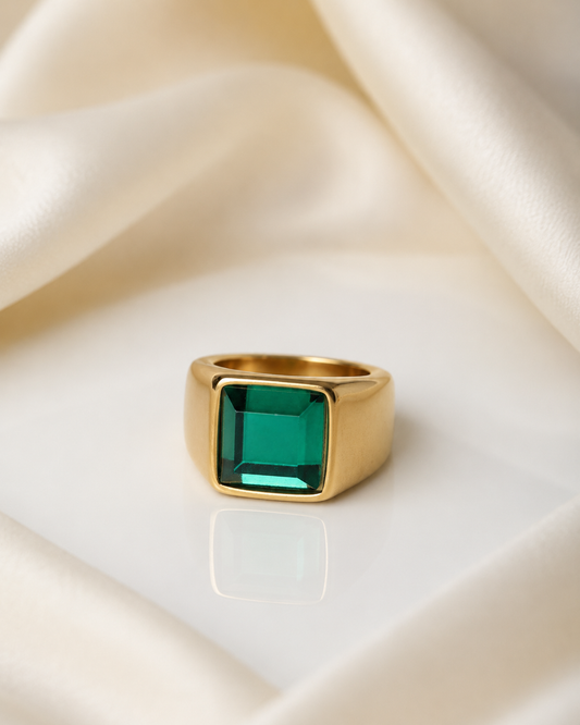 MEN'S EMERALD GOLD PLATED RING