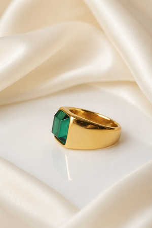 MEN'S EMERALD GOLD PLATED RING