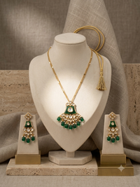 TRENDY CHAIN SET WITH KUNDAN PENDANT AND EARRINGS