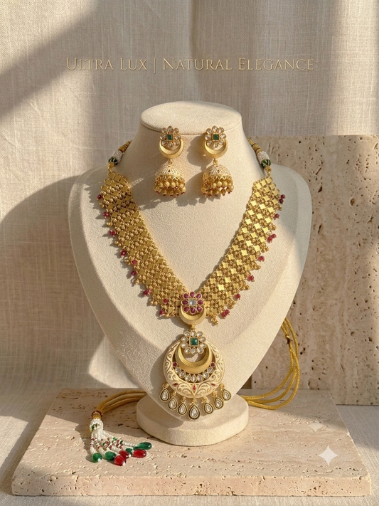 Aaradhya Antique Long Micro Gold Plated Necklace Set