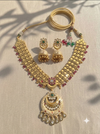 Aaradhya Antique Long Micro Gold Plated Necklace Set