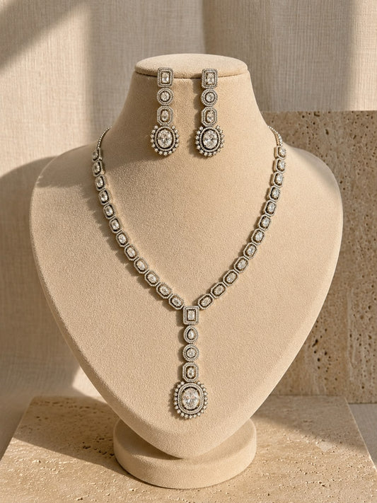 AMERICAN DIAMOND STATEMENT TEAR DROP NECKLACE SET