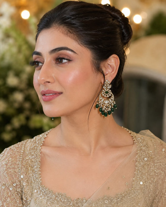 GOLD PLATED EMERALD PACHI KUNDAN EARRINGS