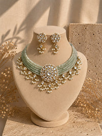 Aarohi Mint Pearl Kundan Choker Set