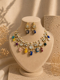Noor Navratna Kundan Charm Necklace Set