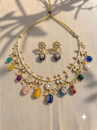 Noor Navratna Kundan Charm Necklace Set