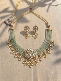 Aarohi Mint Pearl Kundan Choker Set