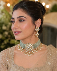 Aarohi Mint Pearl Kundan Choker Set