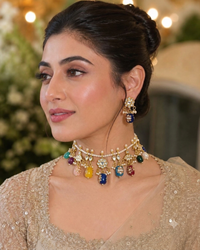 Noor Navratna Kundan Charm Necklace Set