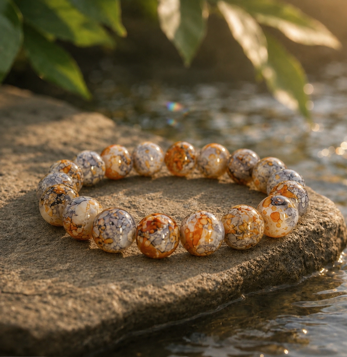Earth-Tone Fire Agate Bead Bracelet — natural origin