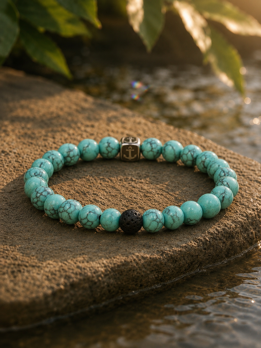 Turquoise & Lava Stone Anchor Bracelet