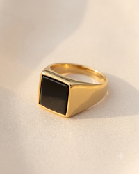 MEN’S GOLD PLATED BLACK RING