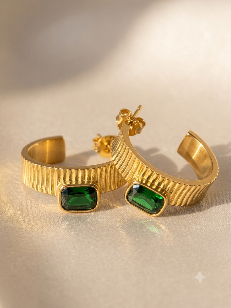 EMERALD 18K GOLD PLATED EARRINGS