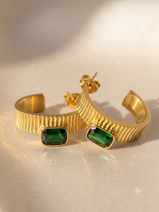 EMERALD 18K GOLD PLATED EARRINGS