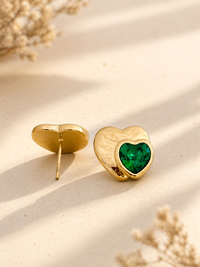 EMERALD 18K GOLD PLATED HEART EARRINGS