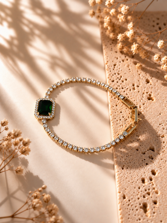GOLD PLATED 18K EMERALD BRACELET