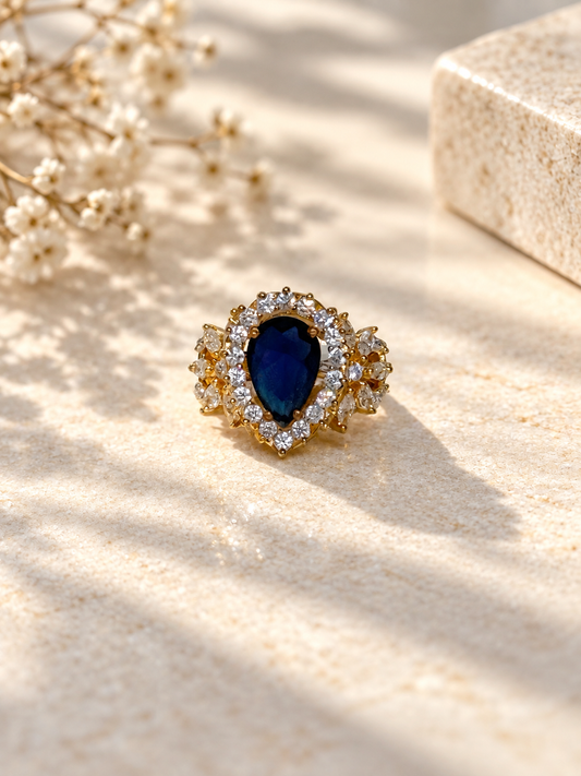 Blue Sapphire Teardrop Adjustable Ring