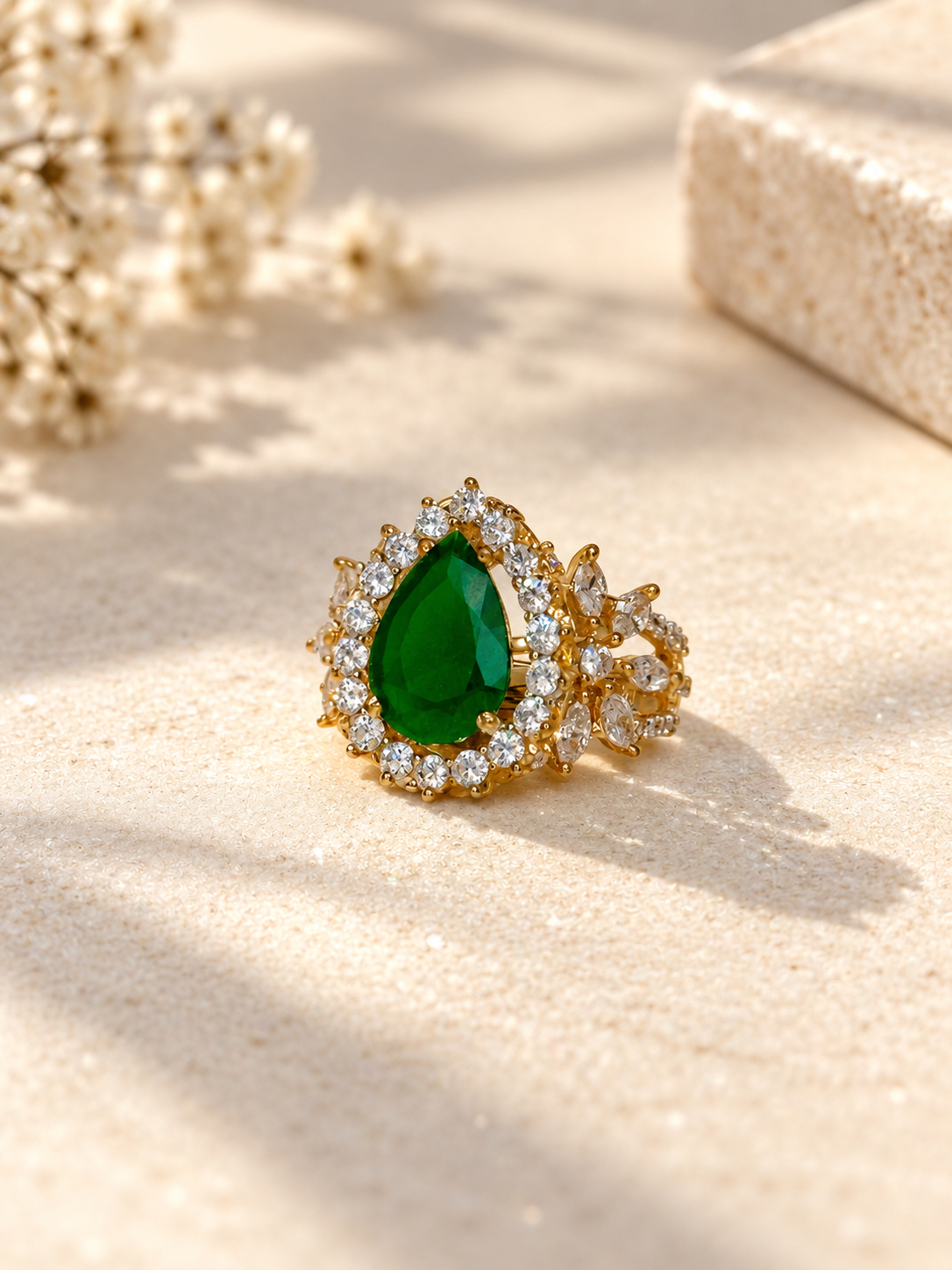 Emerald Teardrop Adjustable Ring