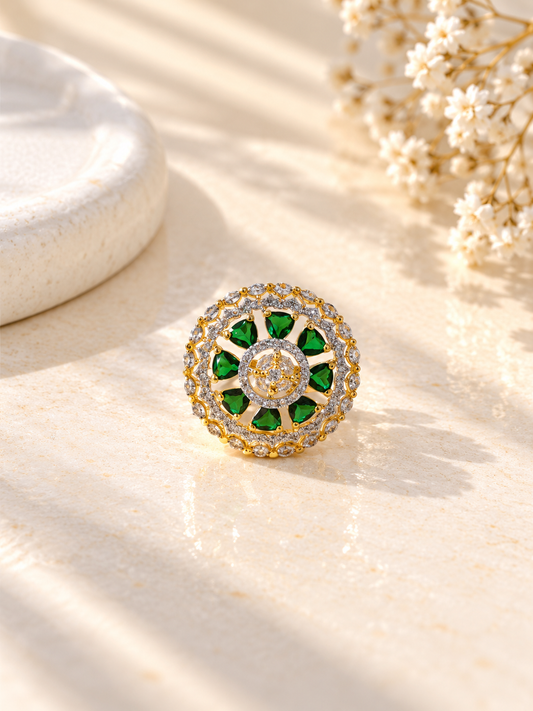 EMERALD ANTIQUE ADJUSTABLE GOLD PLATED RING