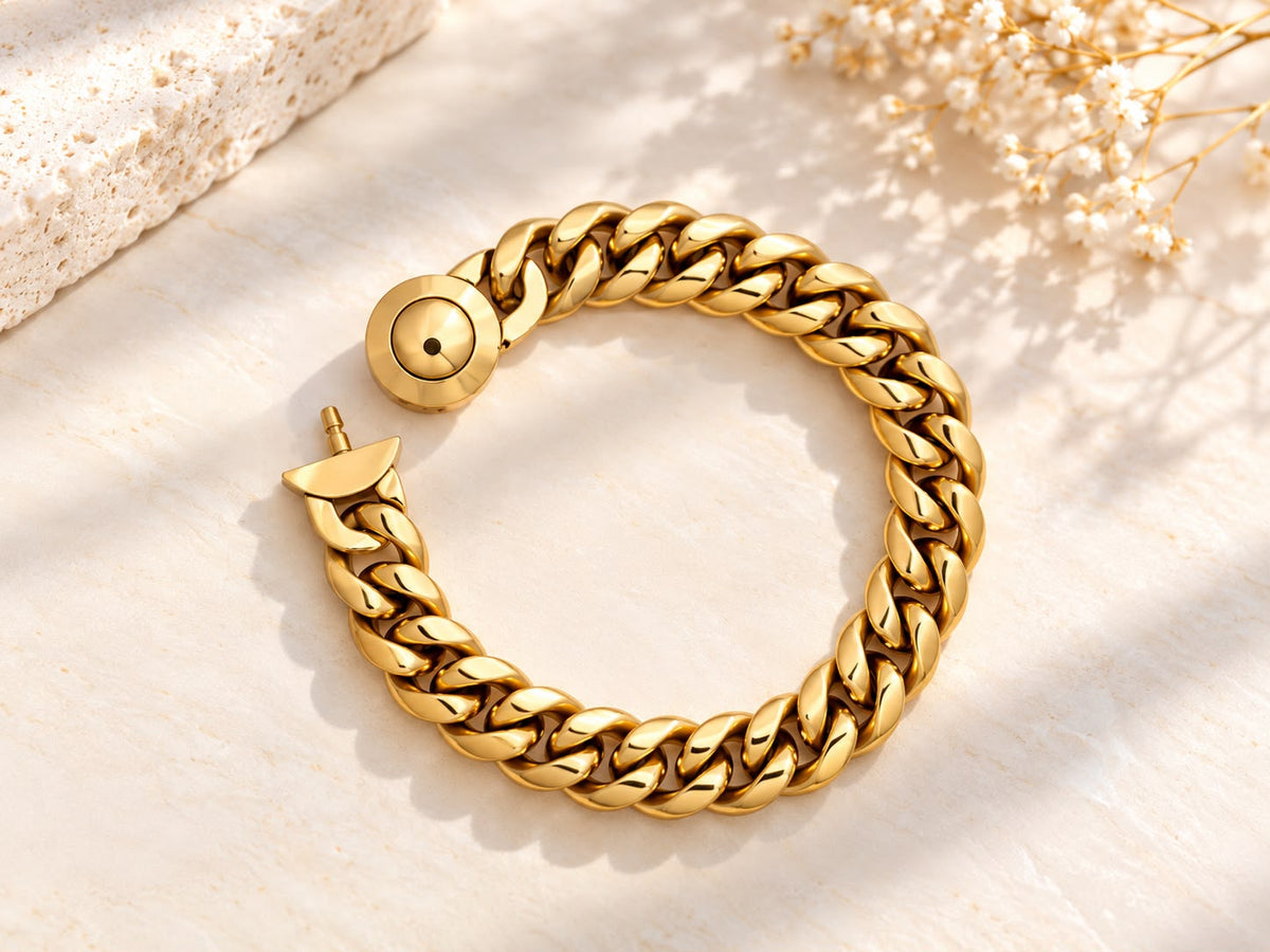 MENS 18k GOLD PLATED LOCK BRACELET - 16 MM