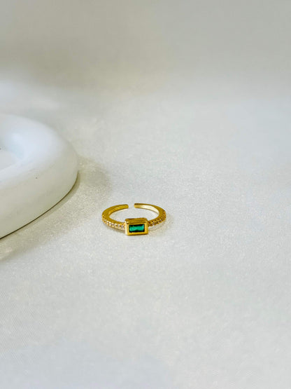 EMERALD 18K GOLD PLATED ANTI TARNISH ADJUSTABLE RING