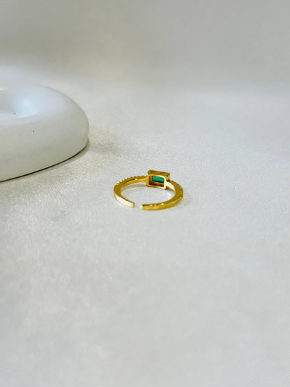 EMERALD 18K GOLD PLATED ANTI TARNISH ADJUSTABLE RING