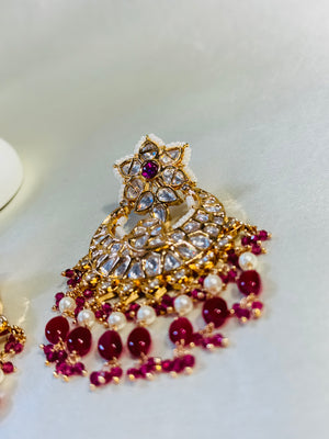 RUBY GOLD PLATED PACHI KUNDAN EARRINGS