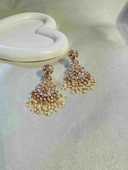 GOLD PLATED POLKI EARRINGS WITH PEARLS