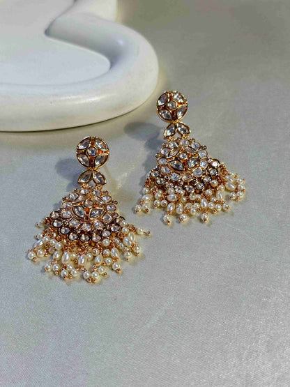 GOLD PLATED POLKI EARRINGS WITH PEARLS