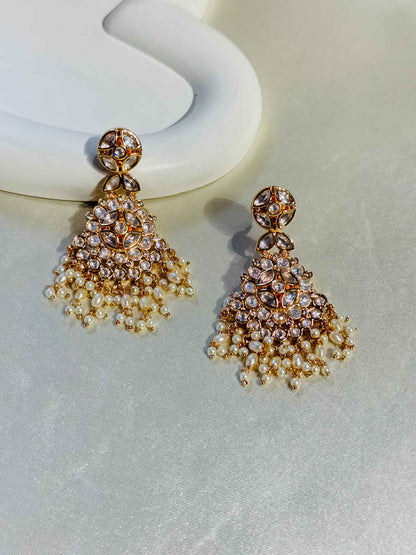 GOLD PLATED POLKI EARRINGS WITH PEARLS