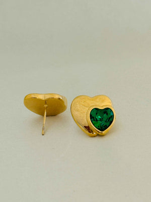 EMERALD 18K GOLD PLATED HEART EARRINGS
